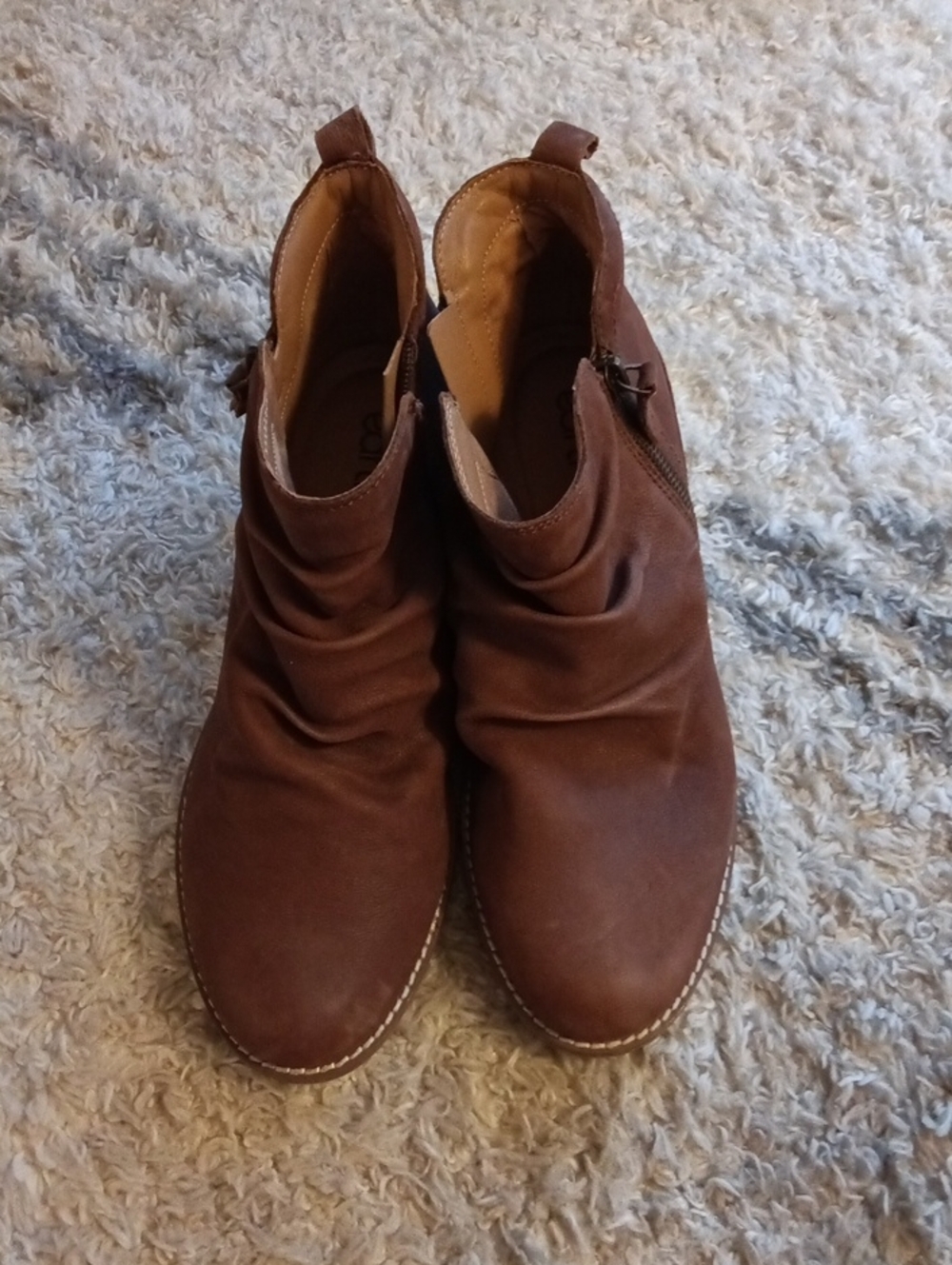 Earth Leather Zip Women's Brown Ankle Boots - Casual Zip Booties